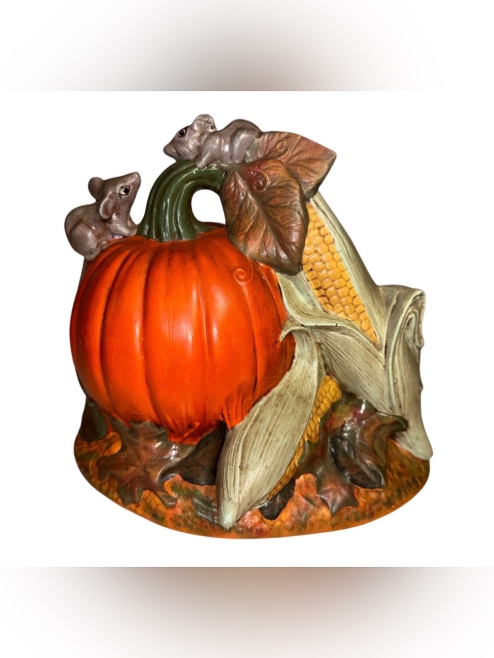 Pumpkin And Mice or Mouse Ceramic Hand Painted Fall Halloween Decor Vintage